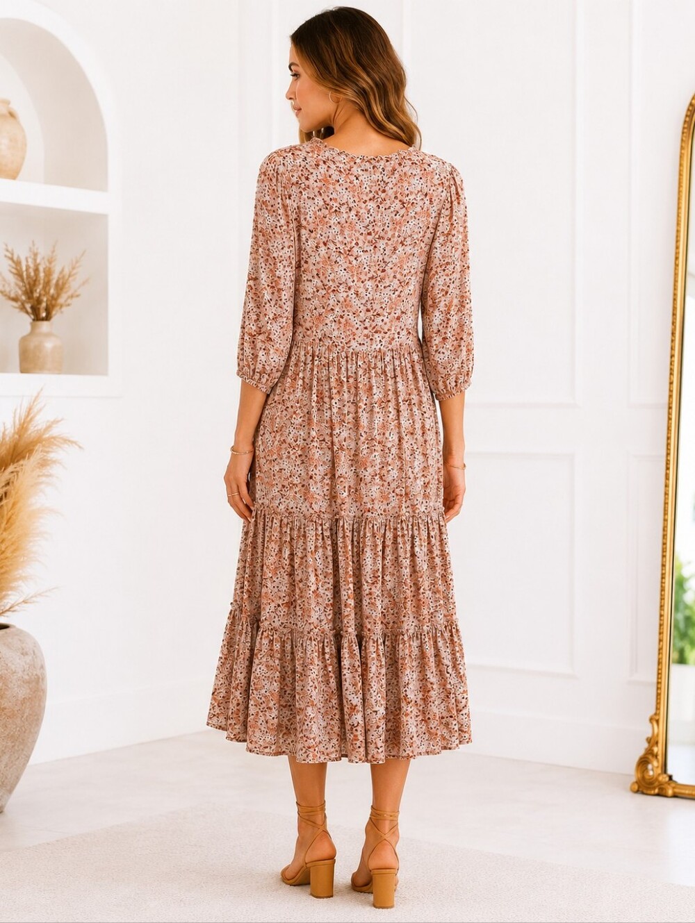 Jun & Ivy Floral Tiered Maxi Dress Lined Boho Cottagecore Rayon Size M - Picture 2 of 8